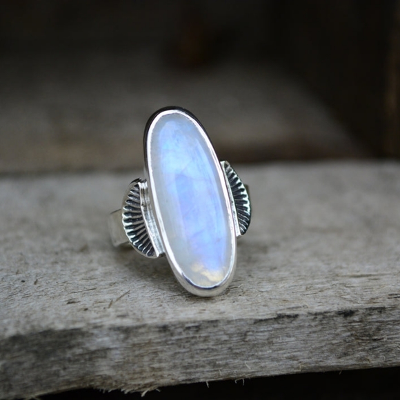 Rainbow moonstone sterling silver handmade ring size 7 - Picture 3 of 5